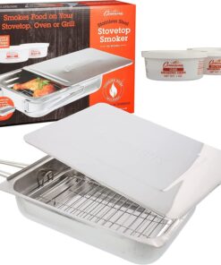 Large Stovetop Smoker - Stainless Steel BBQ Smoker Box W/Hickory & Oak Wood Chips & Recipe Guide - Indoor Outdoor Use - Great for Smoking Thanksgiving Dinner - Barbecue Grilling Gift for Men