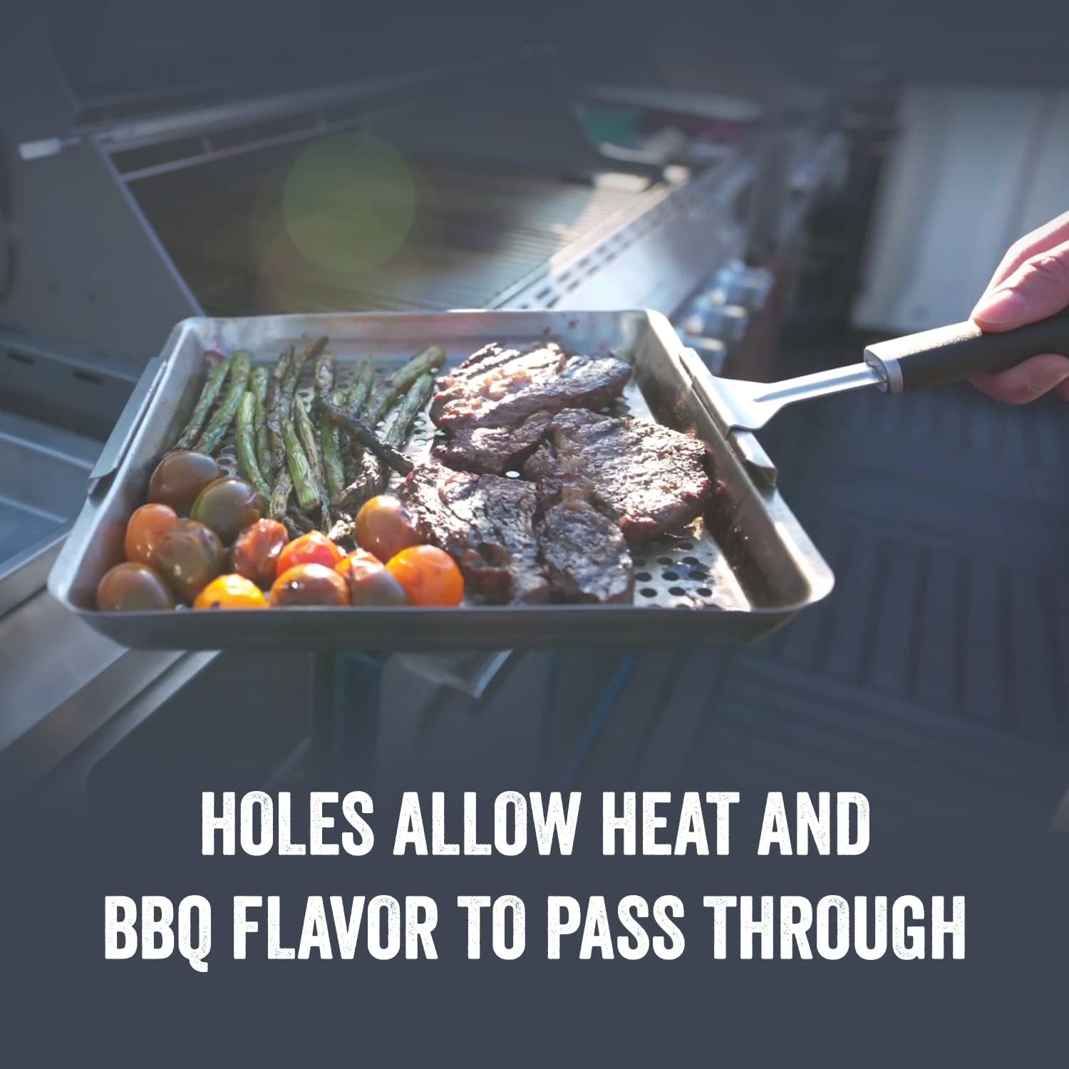 Yukon Glory™ BBQ 'N SERVE Wide Basket Set - BBQ Grill Basket - the Grilling Basket Includes a Serving Tray & Clip-On Handle - Perfect Grill Baskets for Outdoor Grill Vegetables or Fish Basket & Meat - Image 6