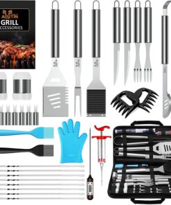 AISITIN 35PCS Grill Accessories BBQ Tools Set. Stainless Steel Grilling Kit with Thermometer. Fork. Tongs and Spatula. Meat Injector. Grill Mat - Gifts for Dad Durable. Stainless Steel Grill Tools