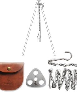 GOLDACE Stainless Steel Camping Gear and Equipment - Campfire Cooking Accessories Set - Radiate Portable round Cookware - Dutch Oven Camping Cookware - Outdoor Camp Tripod Cooking. Silver