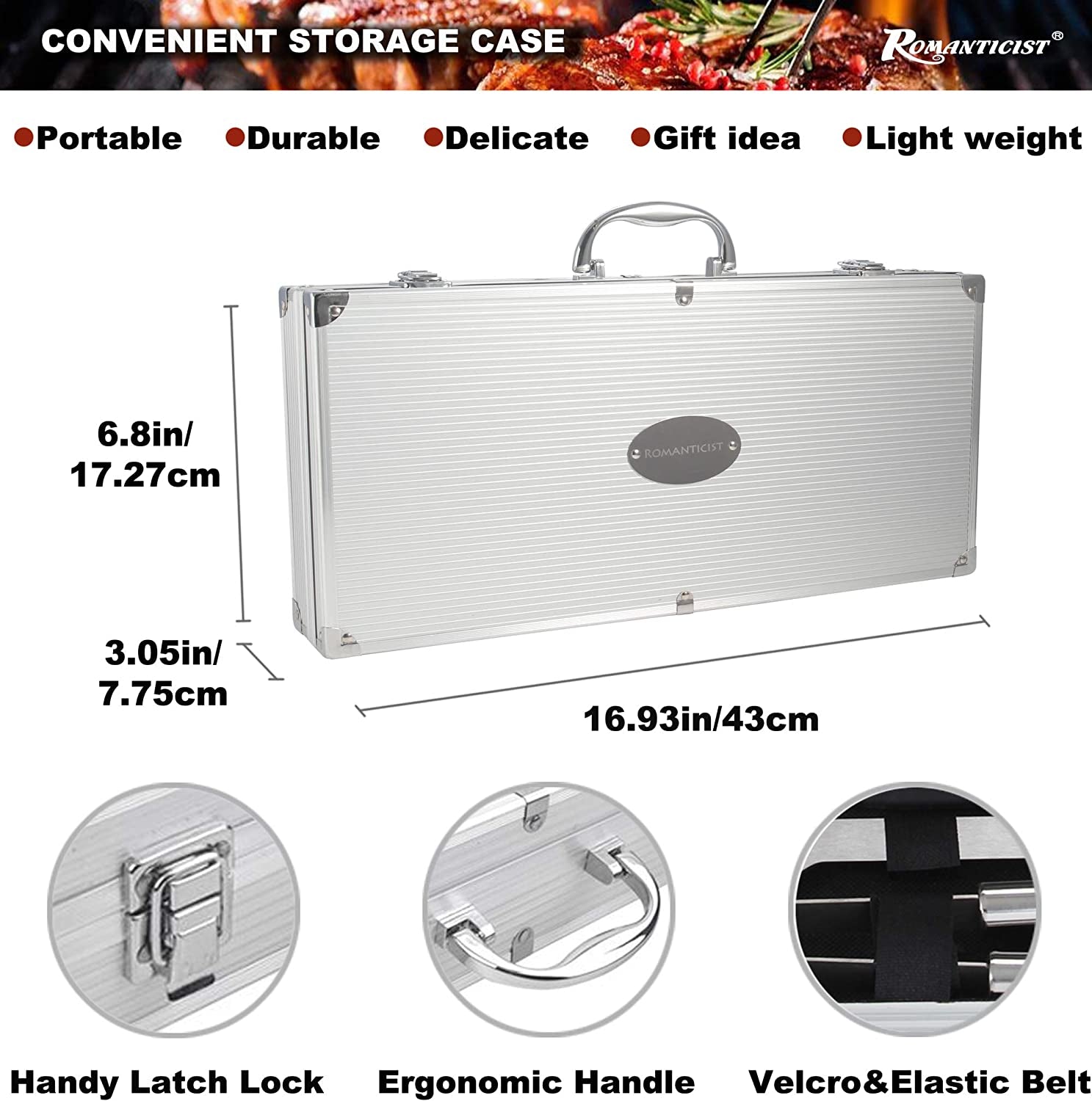 ROMANTICIST 23Pc Must-Have BBQ Grill Accessories Set with Thermometer in Case - Stainless Steel Barbecue Tool Set with 2 Grill Mats for Backyard Outdoor Camping - Best Grill Gift for on Birthday - Image 6