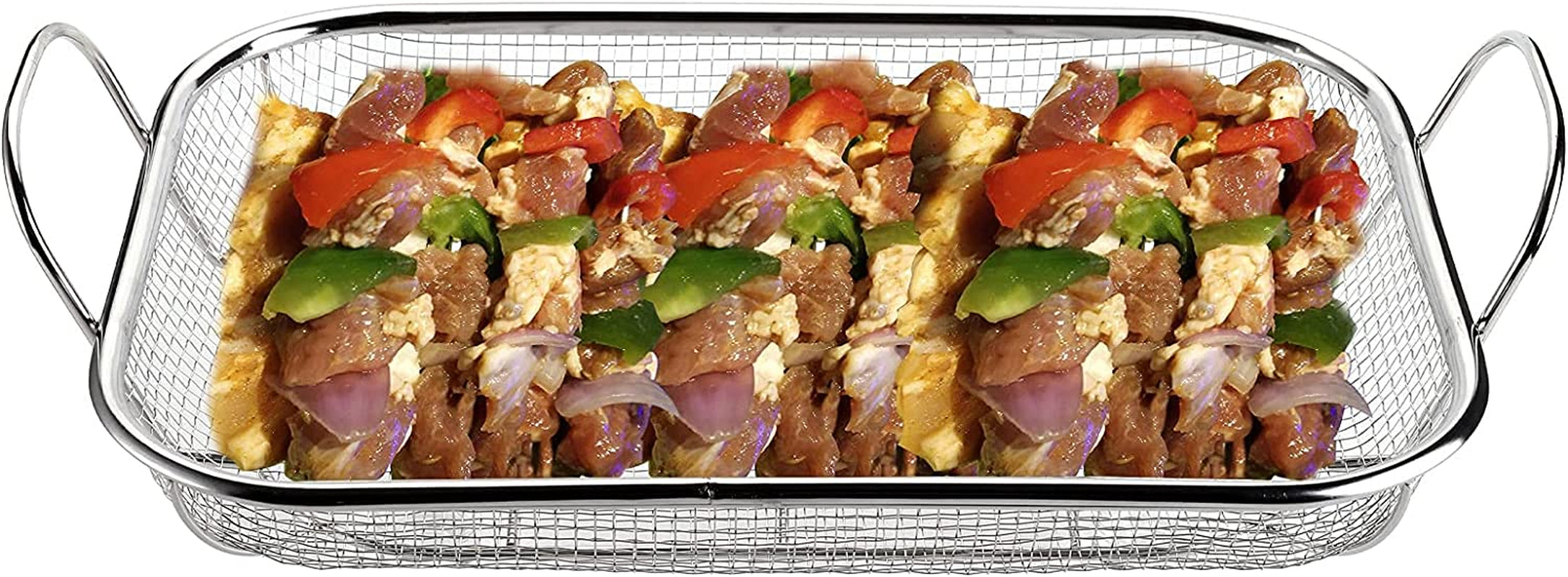 WUWEOT Grill Basket. Vegetable Barbecue Basket. 15 X 11 Stainless Steel Square Wire Mesh Grilling Basket Roasting Pan with Two Handles for Vegetables. Chicken. Meats and Fish - Image 4