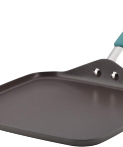 Rachael Ray Cucina Hard Anodized Nonstick Griddle Pan/Flat Grill. 11 Inch. Gray with Agave Blue Handle