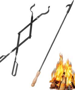 26 Fireplace Fire Pit Tongs & 32 Fire Pit Poker. Fireplace Wood Stove Firewood Tongs. Black Heavy Duty Wrought Iron Log Grabber Fire Pit Tools for Campfire. Fireplace. Bonfires. Indoor&Outdoor Use
