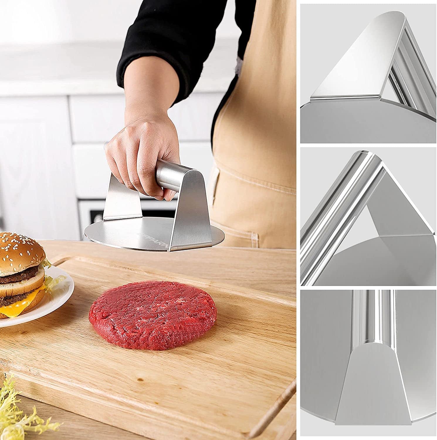 EPPARN Enlarged 6.3 Inch Smash Burger Press. Stainless Steel Burger Smasher for Griddle. Hamburger Press. Grill Press Bacon Press. Burger Press Smashburger - Image 2