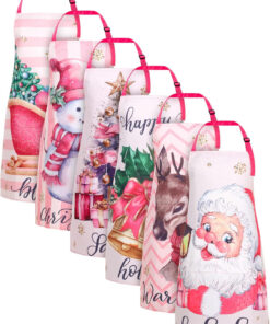 6 Pcs Christmas Aprons Waterproof Holiday Kitchen Aprons Adjustable Baking Cooking Aprons for Christmas