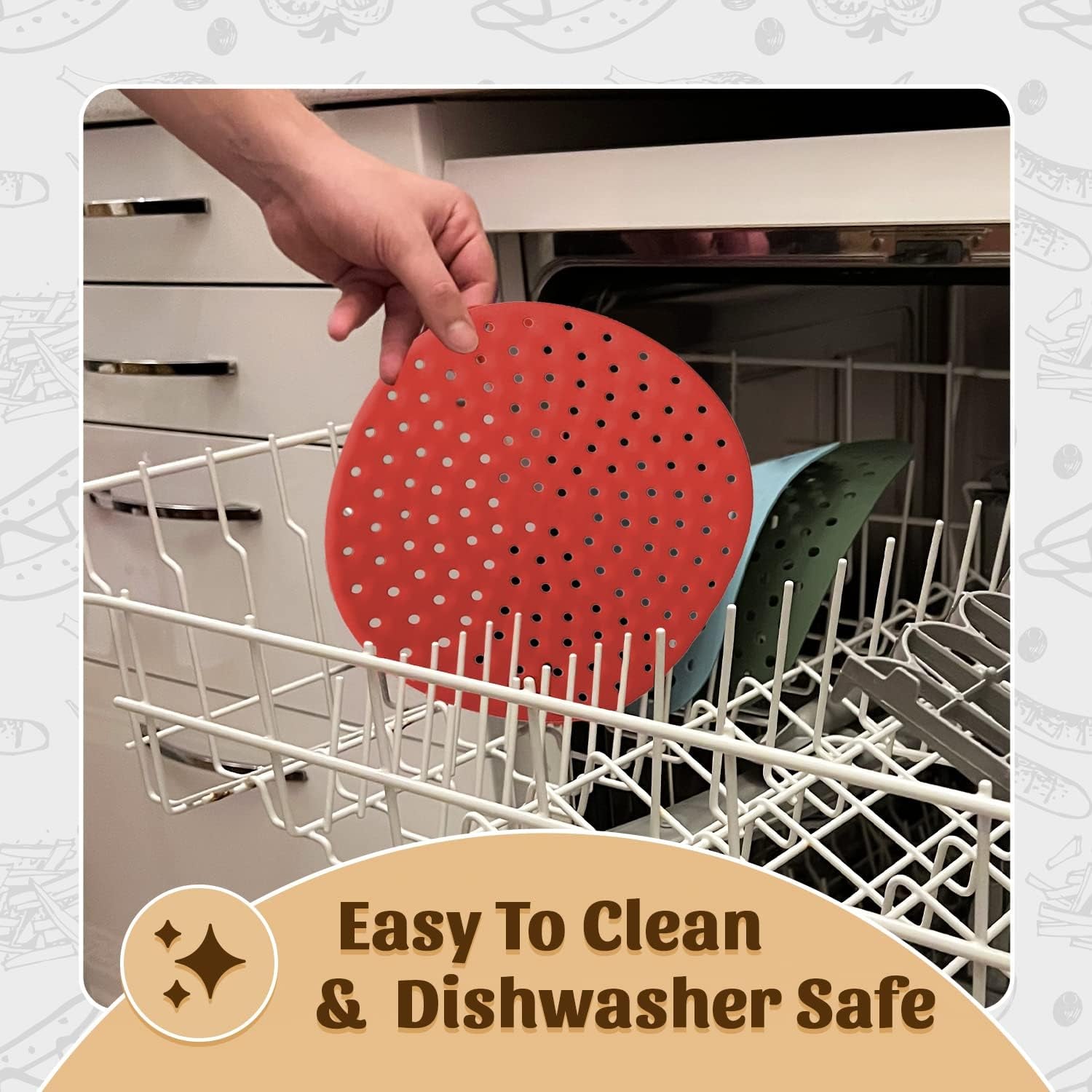 Reusable Round Silicone Air Fryer Liners (9. 3 Pack) by Linda's Essentials – Non‑Stick. Easy‑Clean with Cheat Sheet & Recipes - Image 7