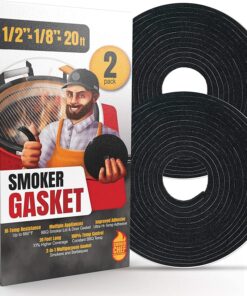 Smoker Chef XXL 20 FT Grill Gasket for Smokers - Black 1/2'' X 1/8'' Hi Temp Seal Smoker Gasket – 2-Pack X 10 FT Self Stick Black Nomex Fire Tape for BBQ Lid – High Heat Temperature Material Replace