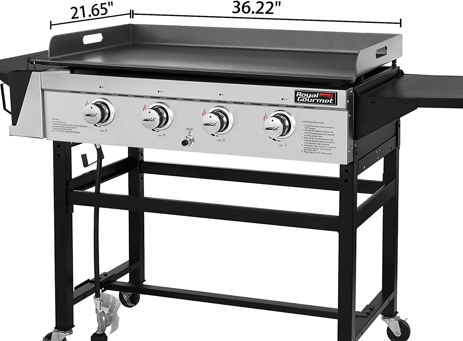 GB4001B 4-Burner Flat Top Gas Grill 52000-BTU Propane Fueled Professional Outdoor Griddle 36Inch Backyard Cooking with Side Table. Black - Image 6
