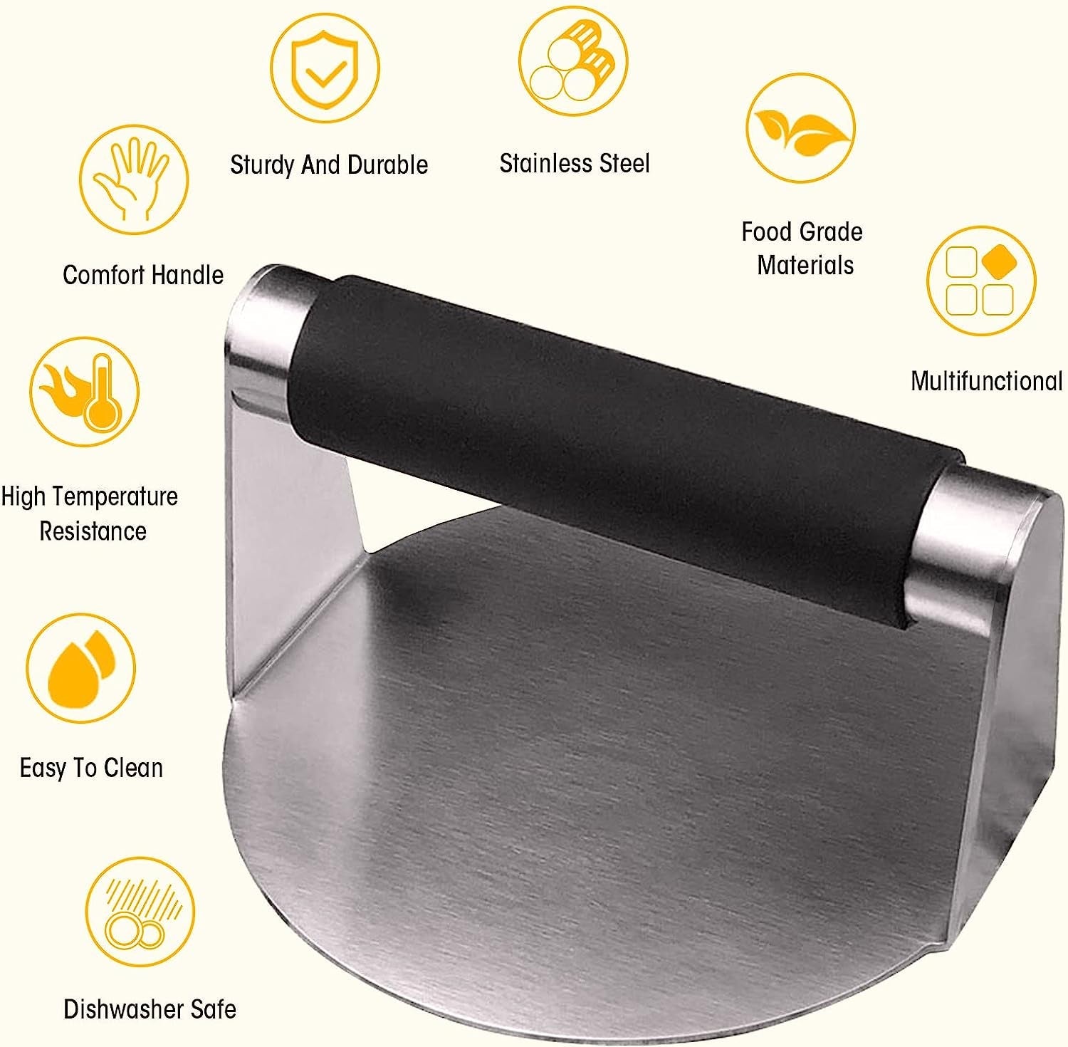 PMYEK Burger Press with Anti-Scald Handle. 5.5 Inch Stainless Steel Burger Smasher. round Non-Stick Hamburger Press for Griddle. Griddle Accessories Kit for Flat Grill Cooking - Image 4