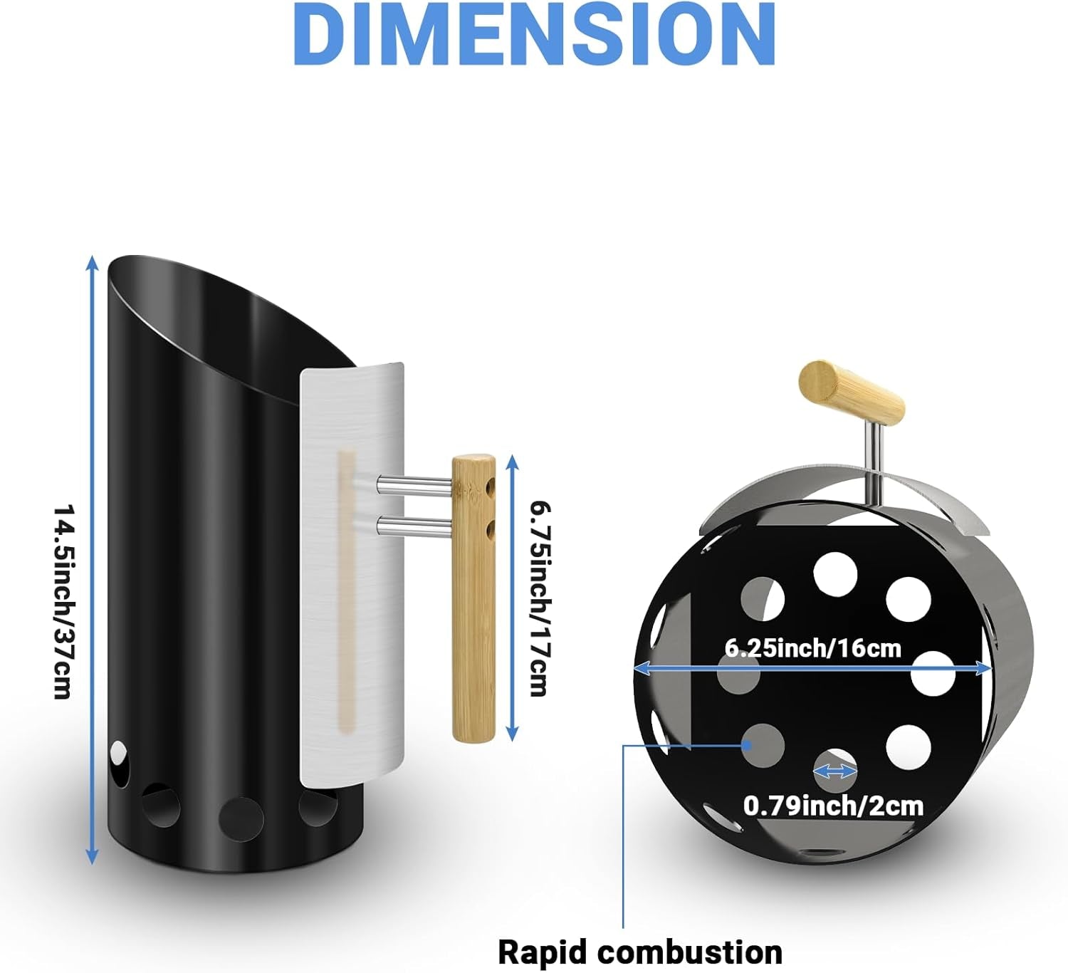 Charcoal Chimney Starter Double Enameled Chimney Starter Charcoal Chimney with Heat Shield & Wood Handle Great Heat Insulation Coal Starter for Grill Easy Grip Charcoal Starter. Black - Image 6