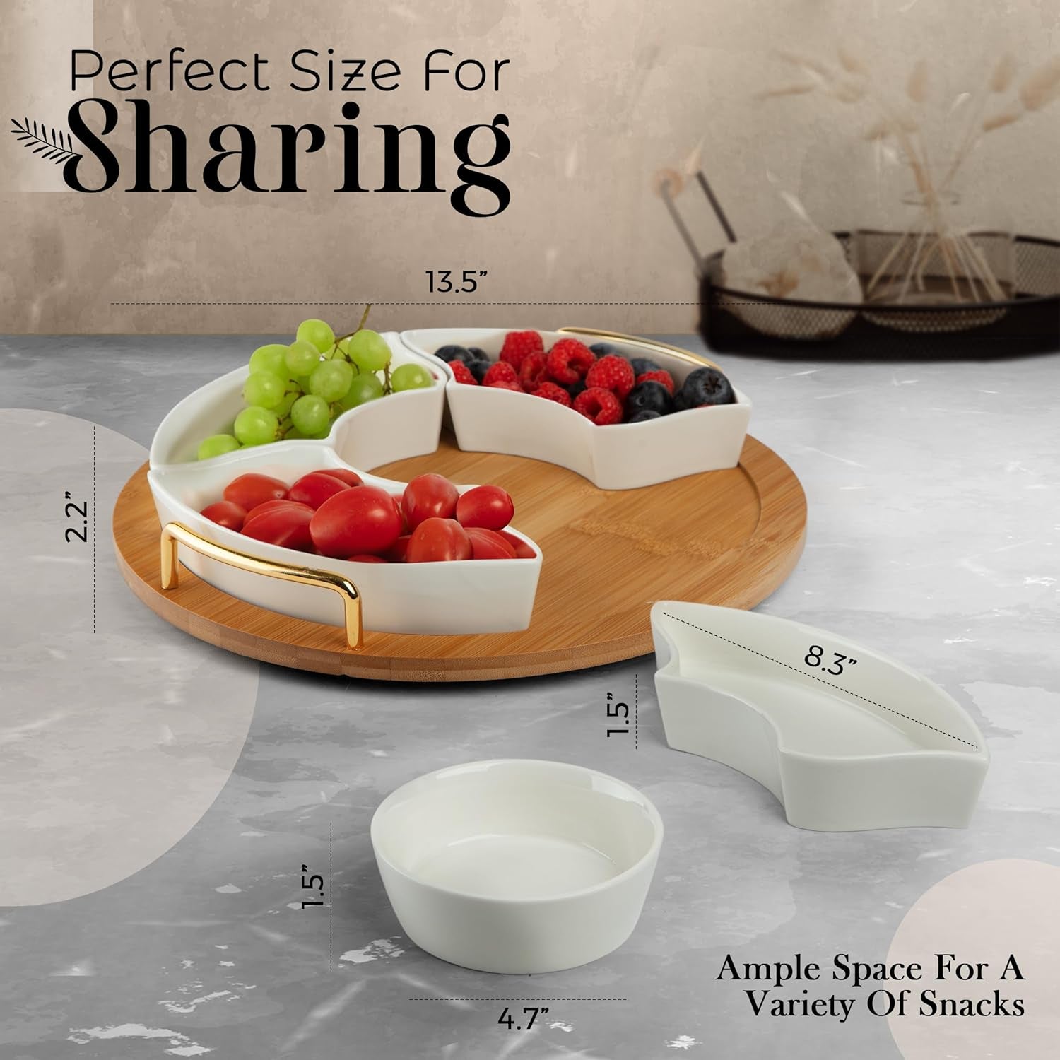 Oui Raquel Chip & Dip Lazy Susan – 13.5 Divided Appetizer Serving Tray & Platter - Image 4