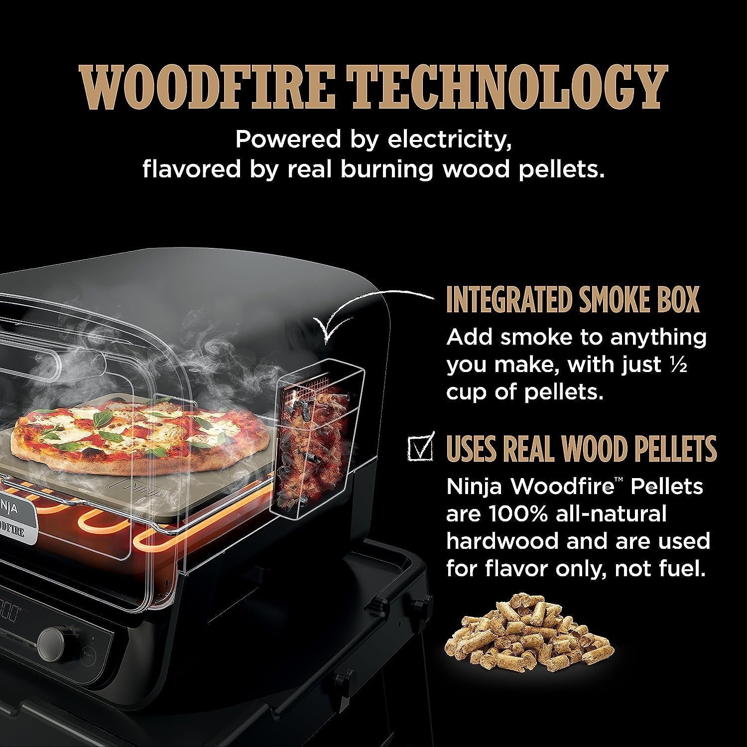 Woodfire Pizza Oven. 8-In-1 Outdoor Oven. 5 Pizza Settings. Woodfire Technology. 700°F High Heat. BBQ Smoker. Wood Pellets. Pizza Stone. Electric Heat. Portable. Terracotta Red. OO101 - Image 9