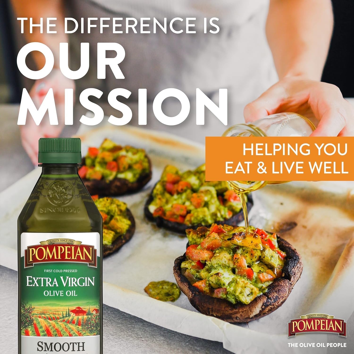 Pompeian Smooth Extra Virgin Olive Oil. Contains Polyphenols. First Cold Pressed. Mild and Delicate Flavor. Perfect for Sauteing & Stir-Frying. Naturally Gluten-Free. Non-Gmo. 16 FL Oz. Single Bottle - Image 5