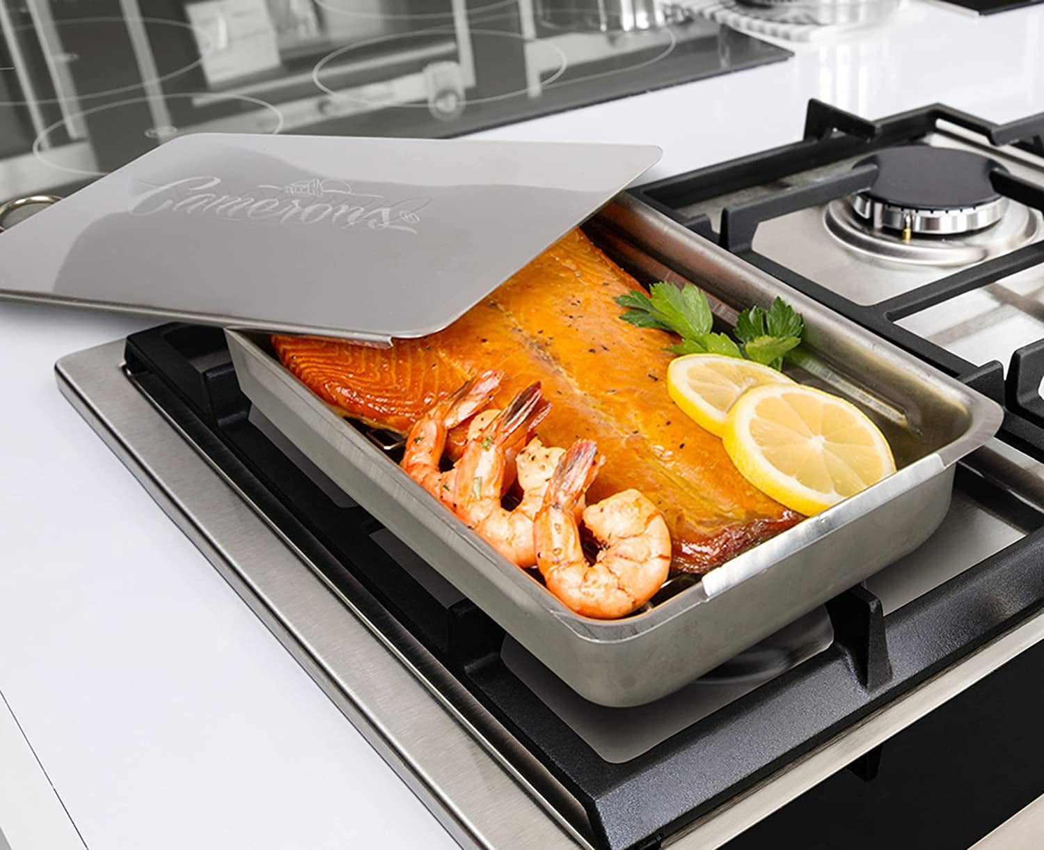 Large Stovetop Smoker - Stainless Steel BBQ Smoker Box W/Hickory & Oak Wood Chips & Recipe Guide - Indoor Outdoor Use - Great for Smoking Thanksgiving Dinner - Barbecue Grilling Gift for Men - Image 8