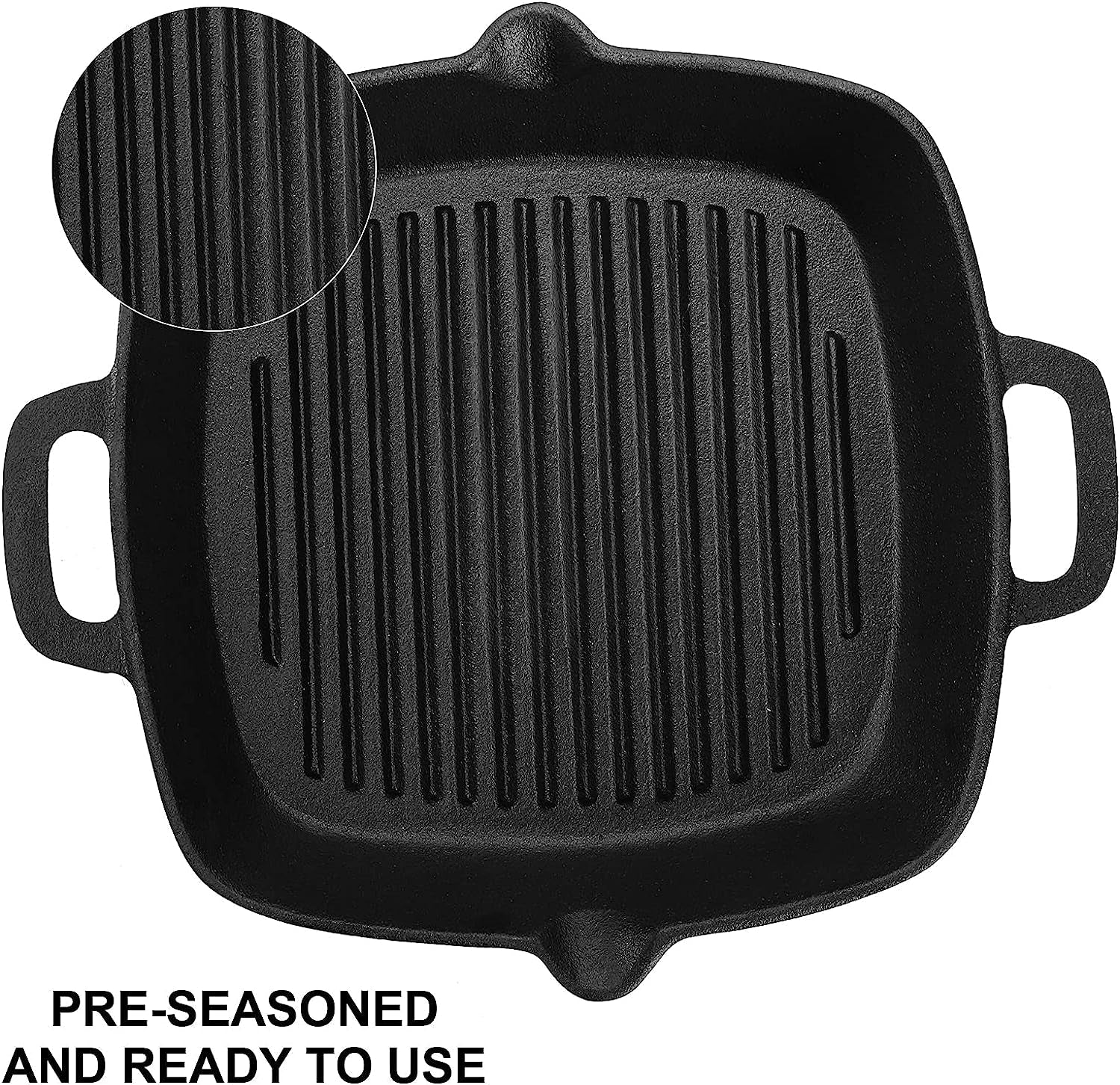 Cast Iron Grill Pan. 10 Square Skillet with Easy Grease Drain Spout and Two Heat Insulated Silicone Handle Cover. Pre Seasoned Grill Pan for Grilling Bacon. Steak. Meats. Camping - Image 5