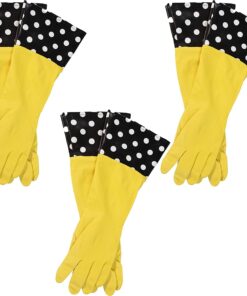Glam Reusable Latex Dishwashing Gloves for Kitchen or Cleaning. One Size. Yellow. 3 Pairs
