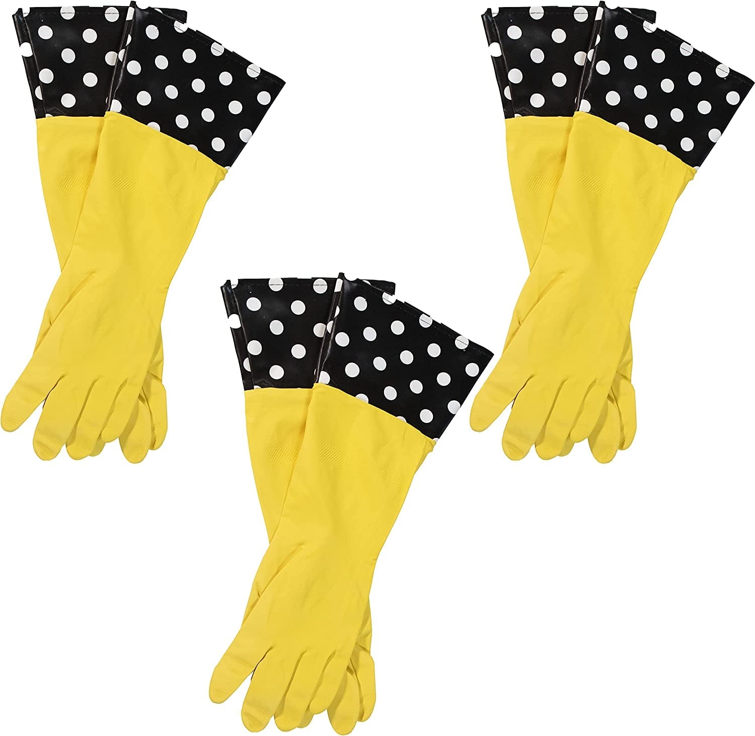 Glam Reusable Latex Dishwashing Gloves for Kitchen or Cleaning. One Size. Yellow. 3 Pairs