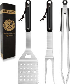 Grill Accessories. 3-Piece BBQ Accessories. GR Smith Stainless Steel Kitchen Set with Spatula. Tongs. & Fork - Perfect for Blackstone Outdoor Griddle. Camping…