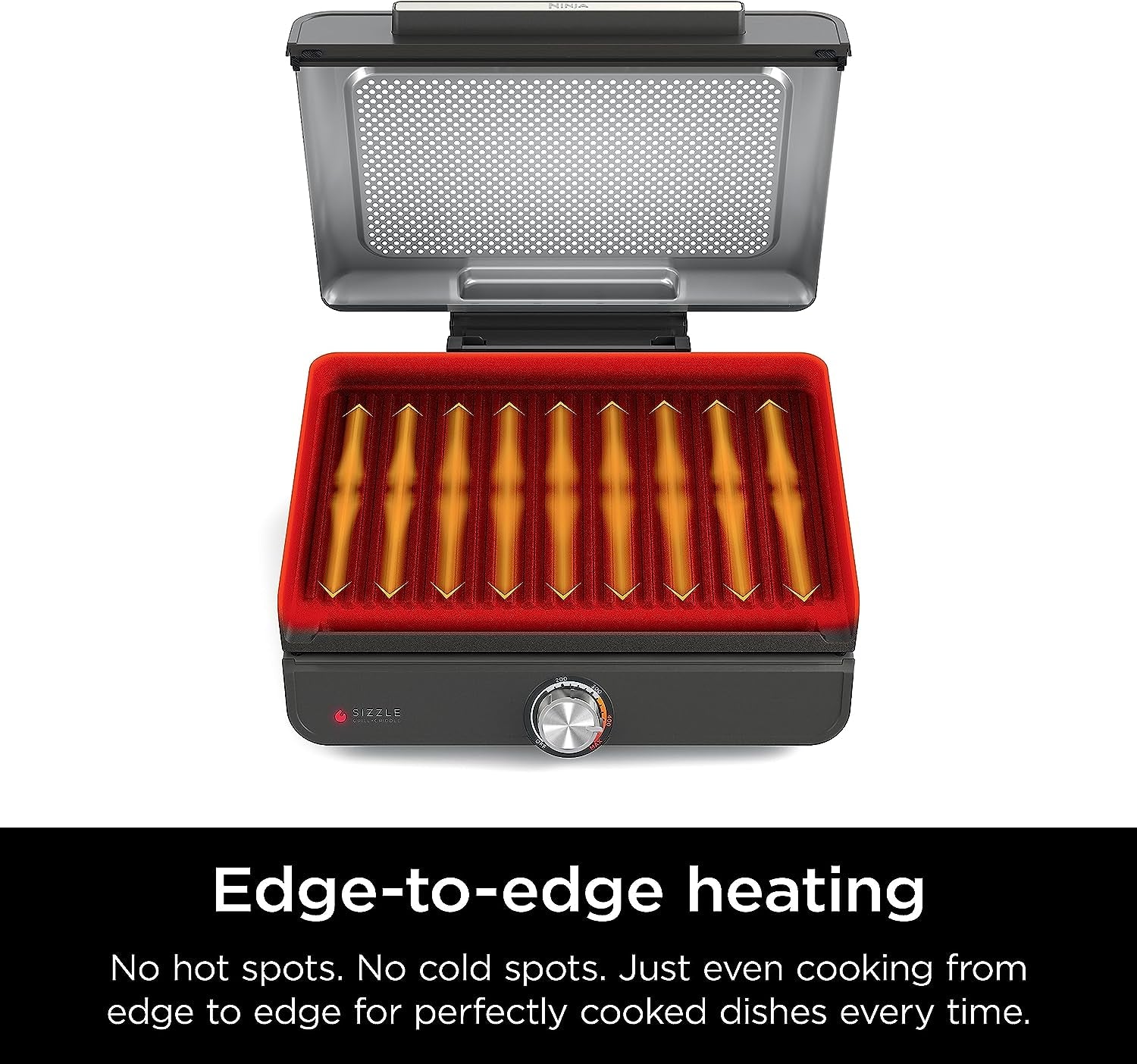 GR101 Sizzle Smokeless Indoor Grill & Griddle. 14'' Interchangeable Nonstick Grill and Griddle Plates. Dishwasher-Safe Removable Mesh Lid. 500F Max Heat. Even Edge-To-Edge Cooking. Grey/Silver - Image 6