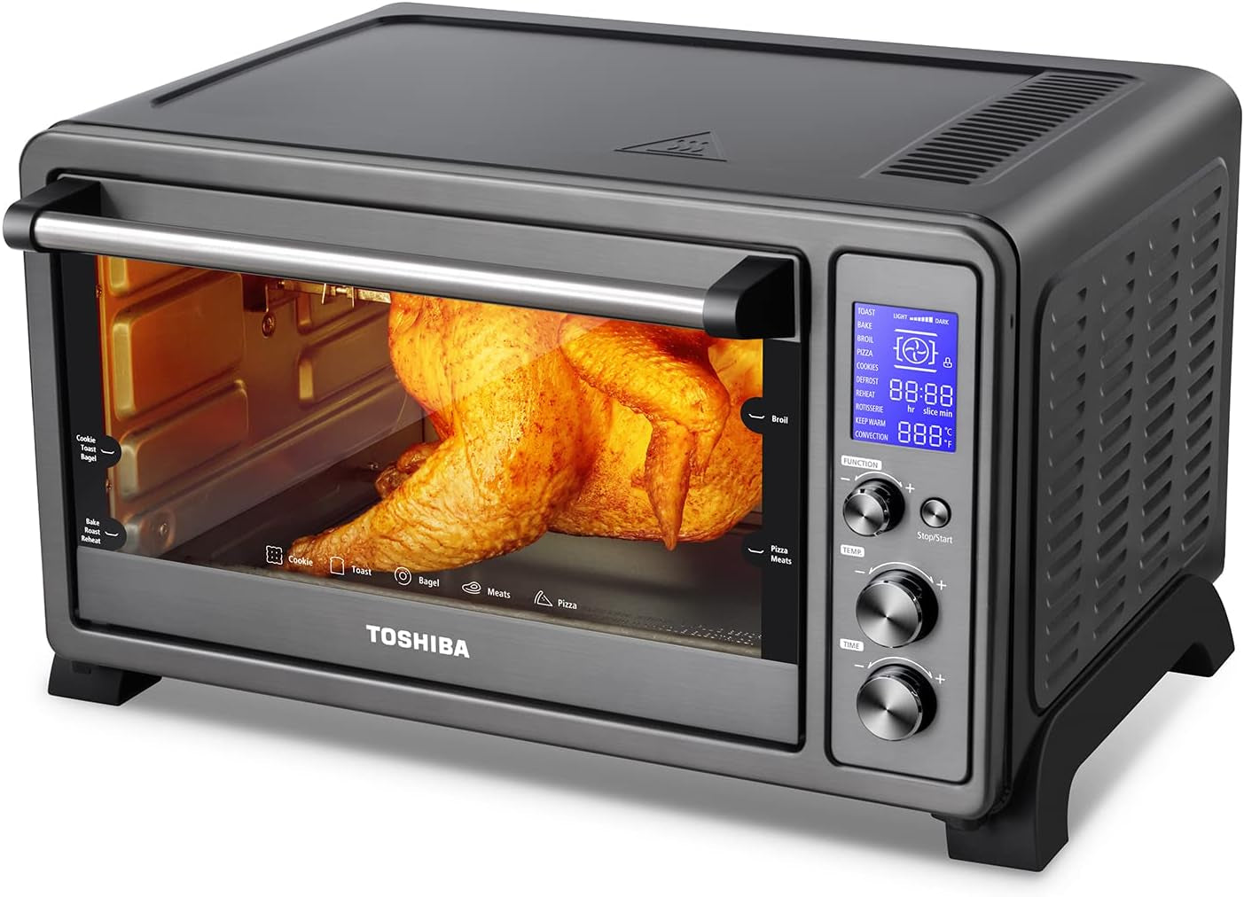 TOSHIBA AC25CEW-BS Large 6-Slice Convection Toaster Oven Countertop. 10-In-One with Toast. Pizza and Rotisserie. 1500W. Black Stainless Steel. Includes 6 Accessories - Image 2