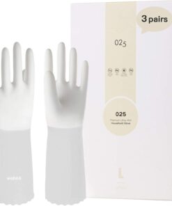 LANON 3 Pairs Wahoo Skin-Friendly Cleaning Gloves. Unlined Dishwashing Kitchen Gloves. Reusable. Non-Slip. Brilliant White. Large