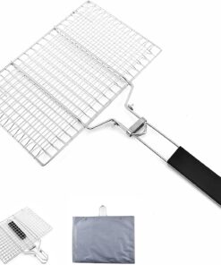 Grill Basket. Stainless Steel Barbecue Basket with Foldable Handle. Portable Outdoor/Camping Grilling Accessories. Grill Vegetable Basket for Garden. Outdoor. Camping
