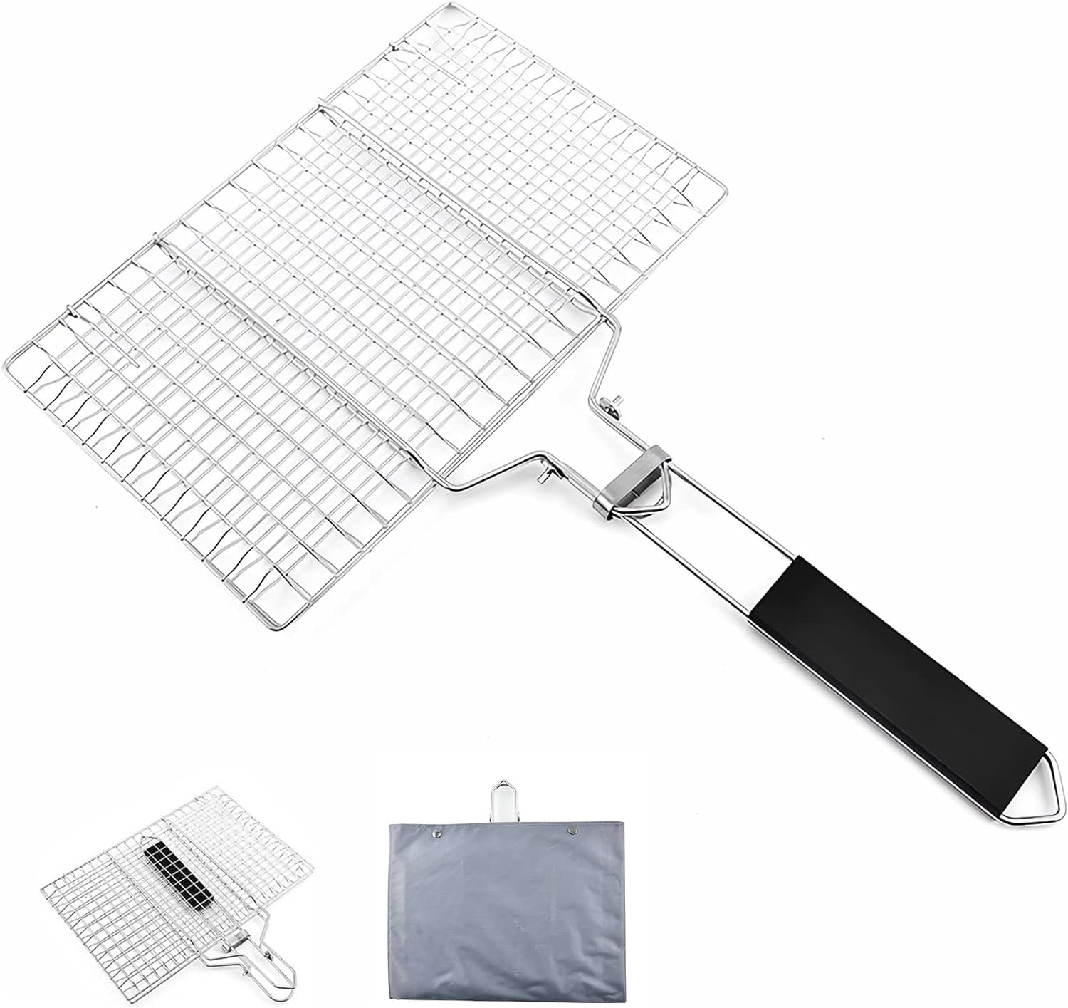 Grill Basket. Stainless Steel Barbecue Basket with Foldable Handle. Portable Outdoor/Camping Grilling Accessories. Grill Vegetable Basket for Garden. Outdoor. Camping