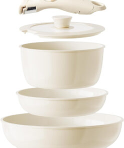 Redchef Ceramic Pots and Pans Set Non Stick. Nonstick Kitchen Cookware Sets. Non Toxic Pots and Pans Set Non Stick. PFAS PFOA & PTFE Free. Detachable Handle Pots and Pans 5 Piece. RV Cookware