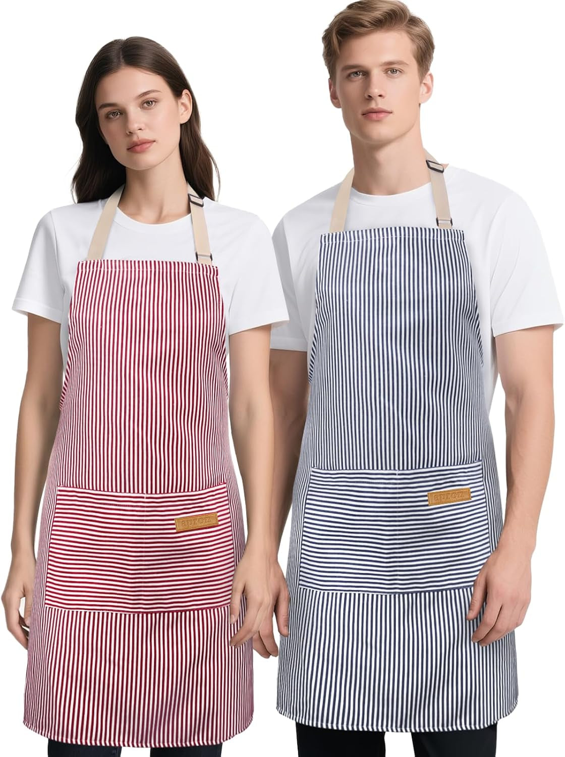 2 Pack Kitchen Cooking Aprons. Soft Aprons for Women Men with 2 Pockets Chef Apron with Adjustable Neck Strap and Long Tie - Image 8