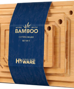 Hiware 4-Piece Extra Large Bamboo Cutting Boards Set for Kitchen. Heavy Duty Cutting Board with Juice Groove. Bamboo Chopping Board Set for Meat. Vegetables - Pre Oiled