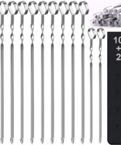 Skewers for Kabobs. 17 Metal Kebab Skewers for Grilling Flat Long Stainless Steel Kabob Skewers Sticks. Reusable Grill Shish BBQ Barbecue Skewers for Meat Chicken Vegetable. 12 Pack Bonus 14 Inch