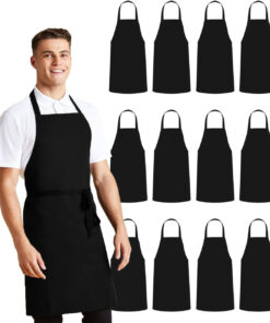 Aprons Unisex Bib Aprons - 100% Polyester Chef Apron with Extra Long Ties – Cooking Apron for Men Women