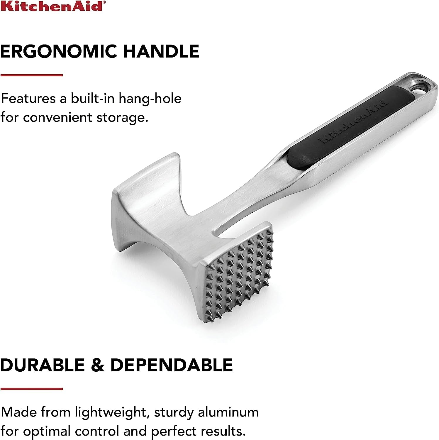 Kitchenaid Gourmet Multi Sided Meat Tenderizer for Pounding Meats. Nuts. Shellfish. Ect. Hang Hole for Easy Storage. Hand Wash. One Size. Black - Image 2