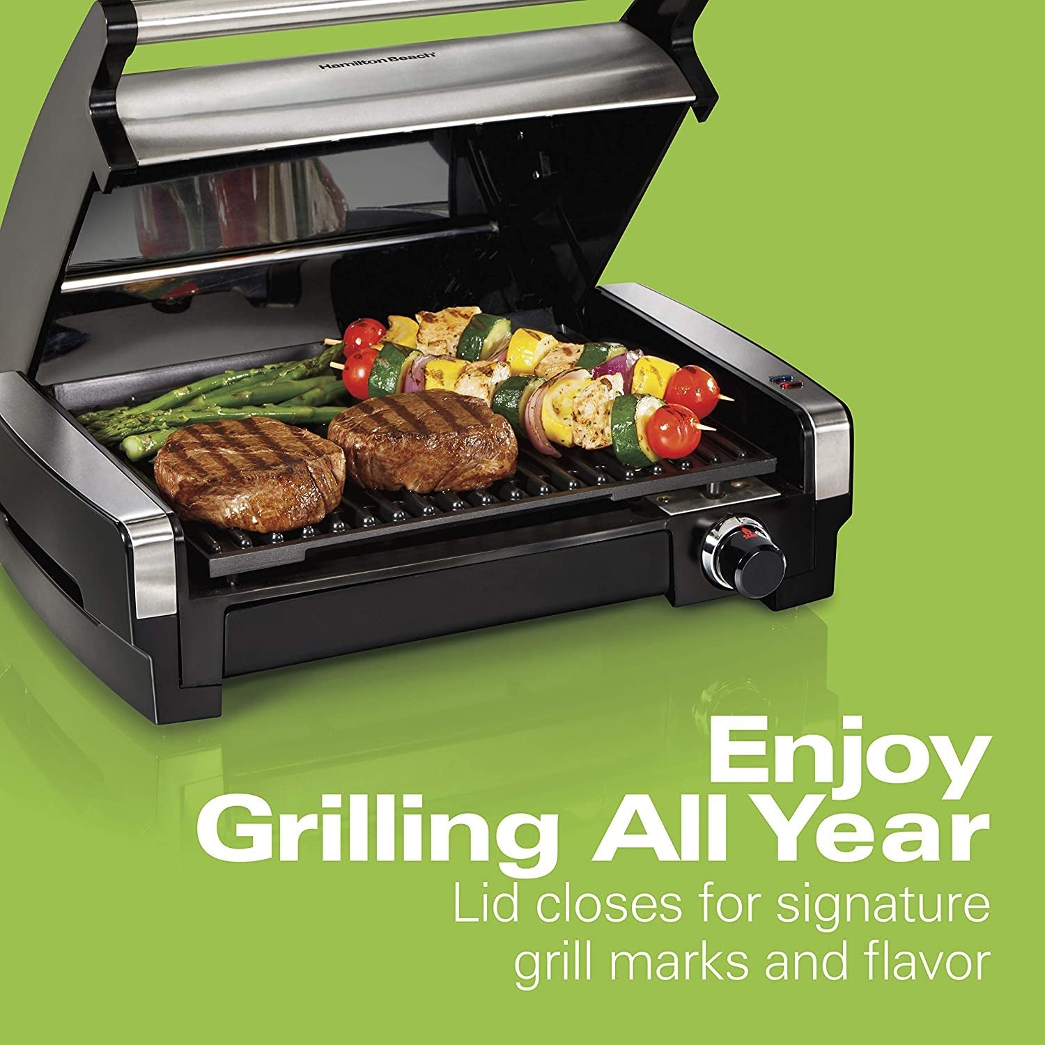 Electric Indoor Searing Grill with Adjustable Temperature Control to 450F. Removable Nonstick Grate. 118 Sq. In. Surface Serves 6. Stainless Steel - Image 4