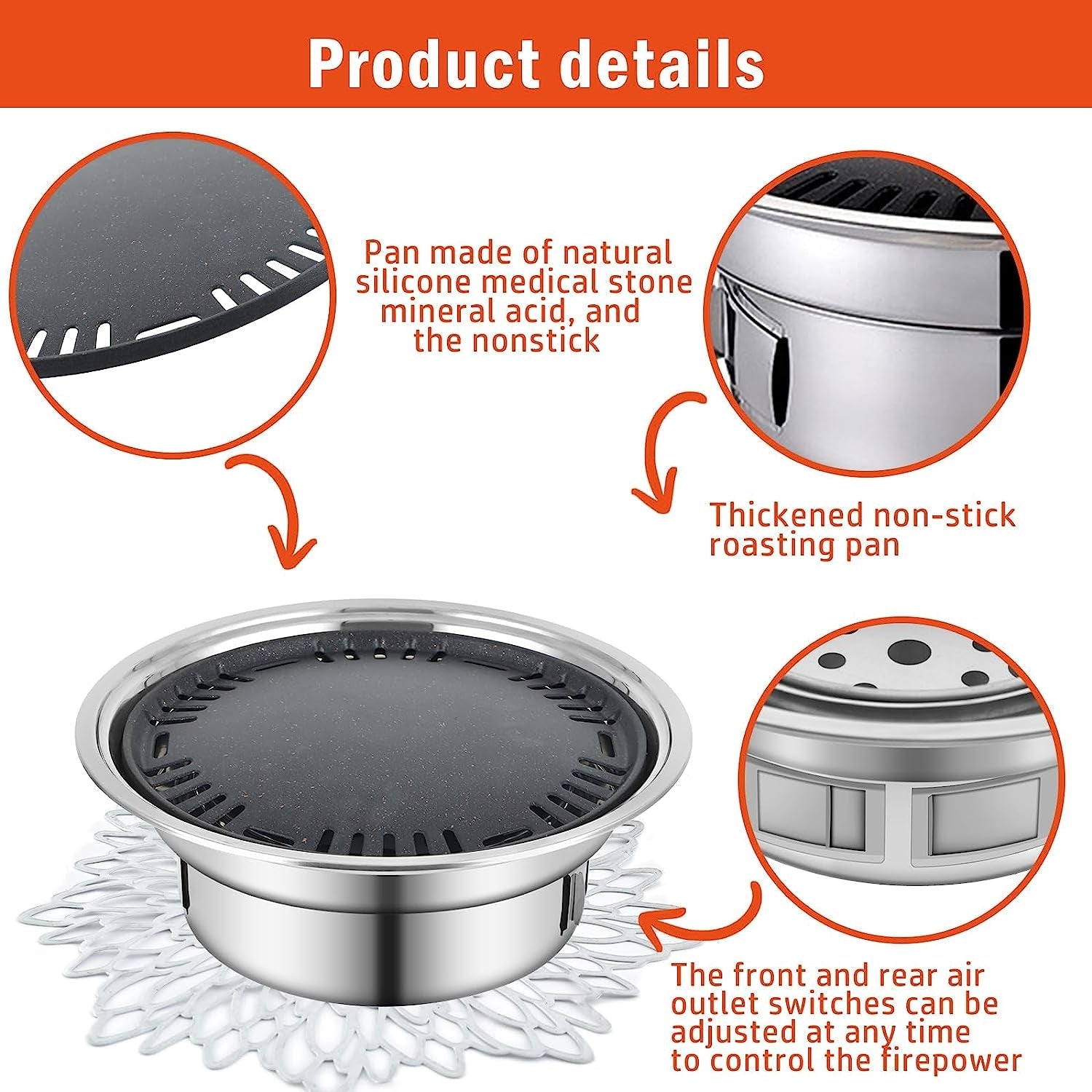 Panghuhu88 Korean BBQ Grill.Portable Household Charcoal Barbecue Grill. Non-Stick round Carbon Barbecue Grill with Insulation Pad Camping Grill Stove for Outdoor and Picnic - Image 3