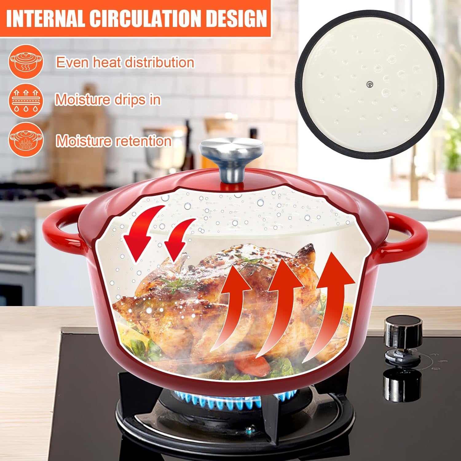 Nonstick Enameled Cast Iron Cookware Set. 8-Pcs Pots and Pans with Lid. Skillet. Frying Pan. Saucepan & Dutch Oven for All Stovetops. PFA Free - Ideal for Sourdough Bread Baking - Comes with Organizer - Image 3