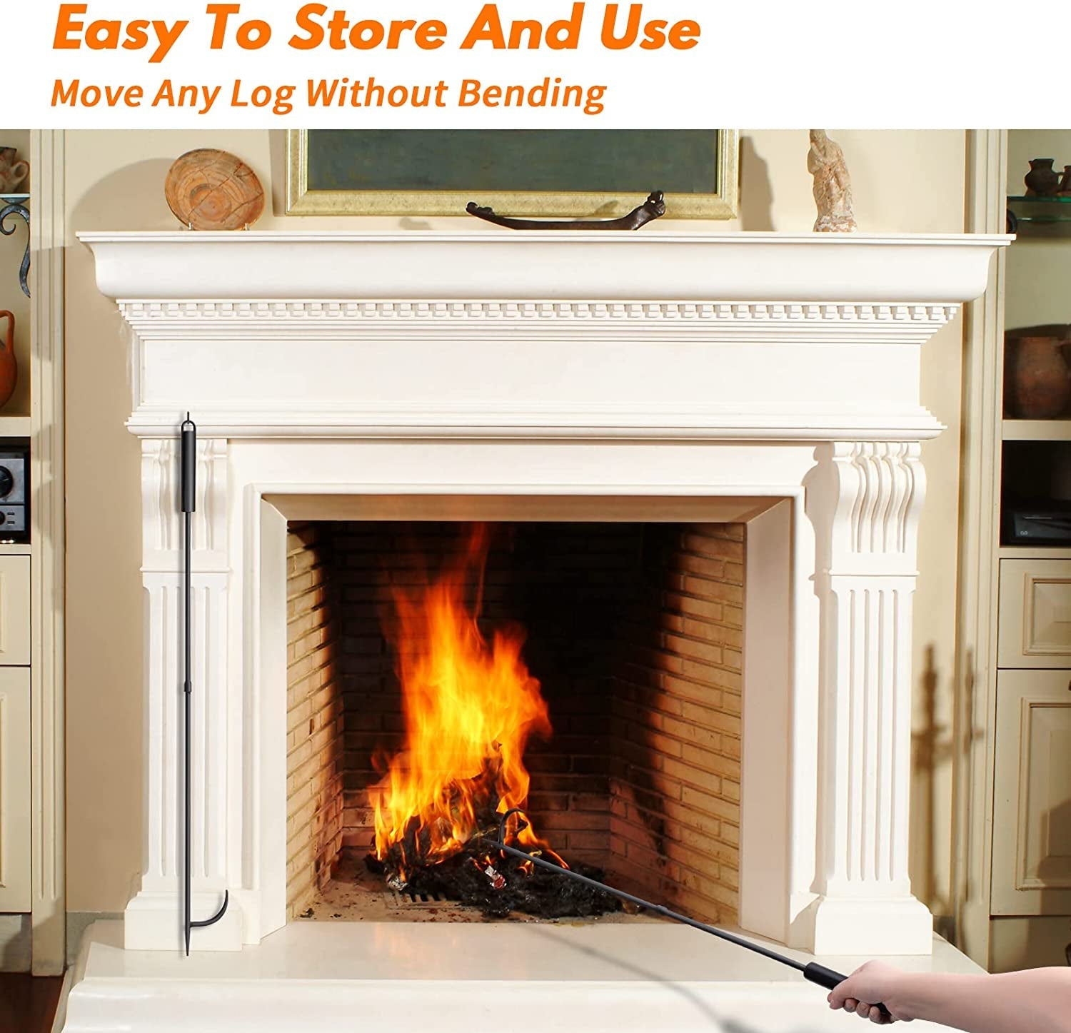 Fire Pit Poker for Fireplace Outdoor - IRIIJANE 32'' Wrought Iron Firepit Poker Stoker Stick for Camping Campfire Black - Image 2