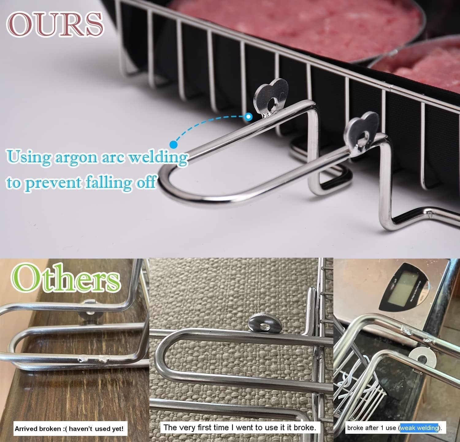 Grill Basket Stainless Steel BBQ Grilling Basket with Burger Press Set.Grill Basket for Fish.Vegetables BBQ Camping Accessories Outdoor Grilling Gifts for Men Dad Folding Grill Basket with Removable Handle - Image 3