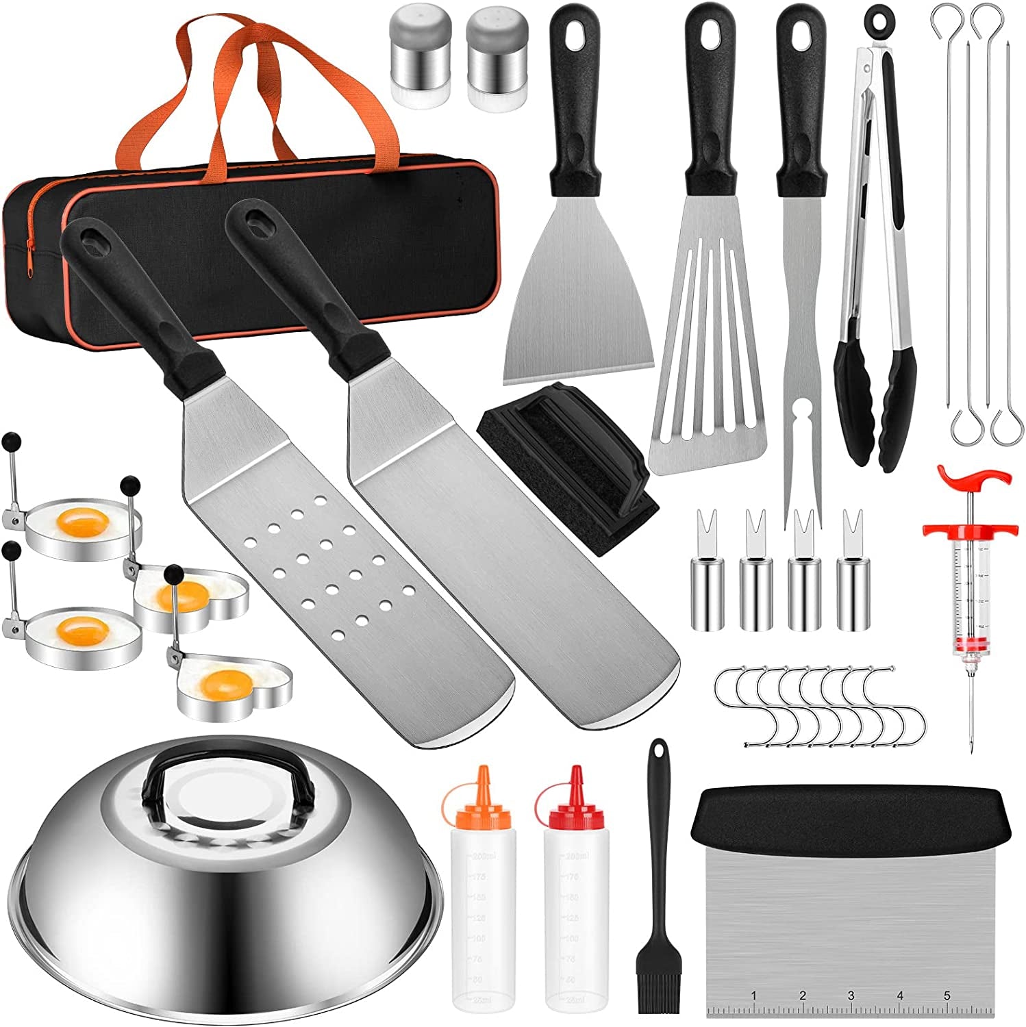 Flat Top Grill Accessories. 37Pcs Blackstone Griddle Accessories Kit for Camp Chef. BBQ Grilling Gifts for Men Women. Professional Griddle Tools Kit with Enlarged Spatula. Scraper Basting Cover