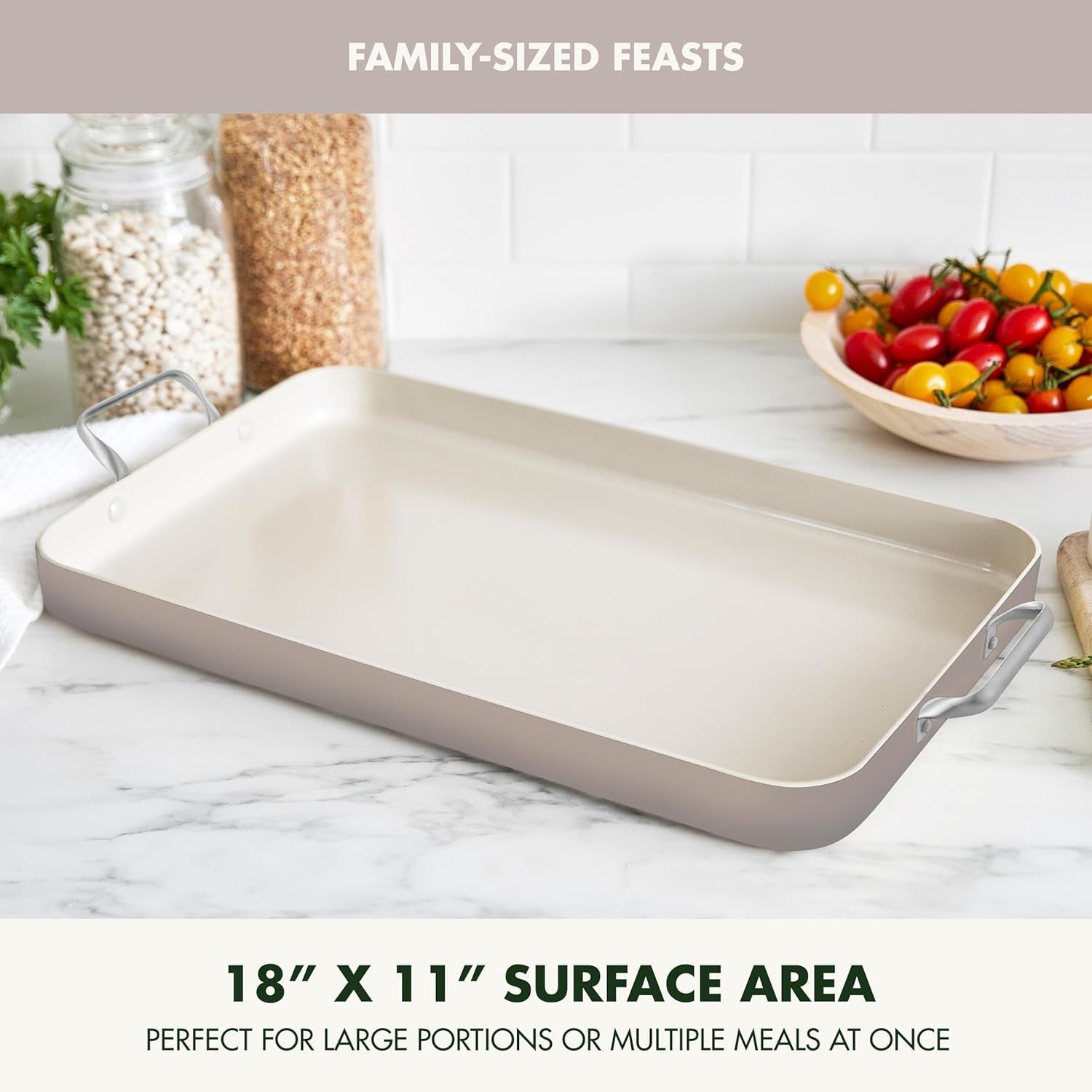 Greenpan 18 X 11 Double Burner Griddle Pan. Hard Anodized Healthy Ceramic Nonstick Pfas-Free. Stainless Steel Handles. Stovetop Cooking. Dishwasher Safe. Oven & Broiler Safe Cookware. Taupe - Image 5