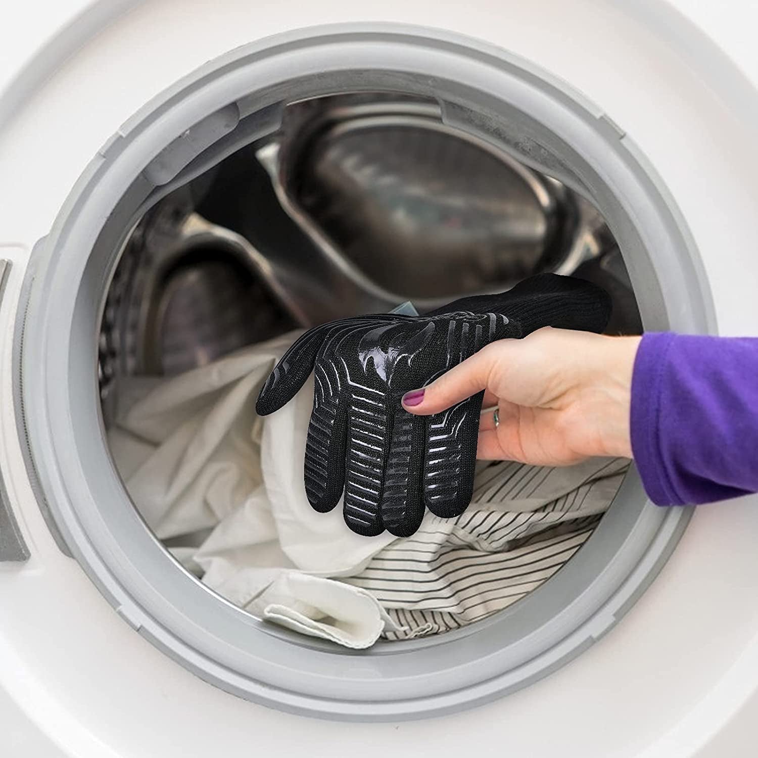 BBQ Gloves.1472℉ Heat Resistant Grill Gloves. EN407 Certified 13 Inch Grilling Gloves for Smoker. Baking. Cooking. Fire Pit (Black-Flames Texture) - Image 5