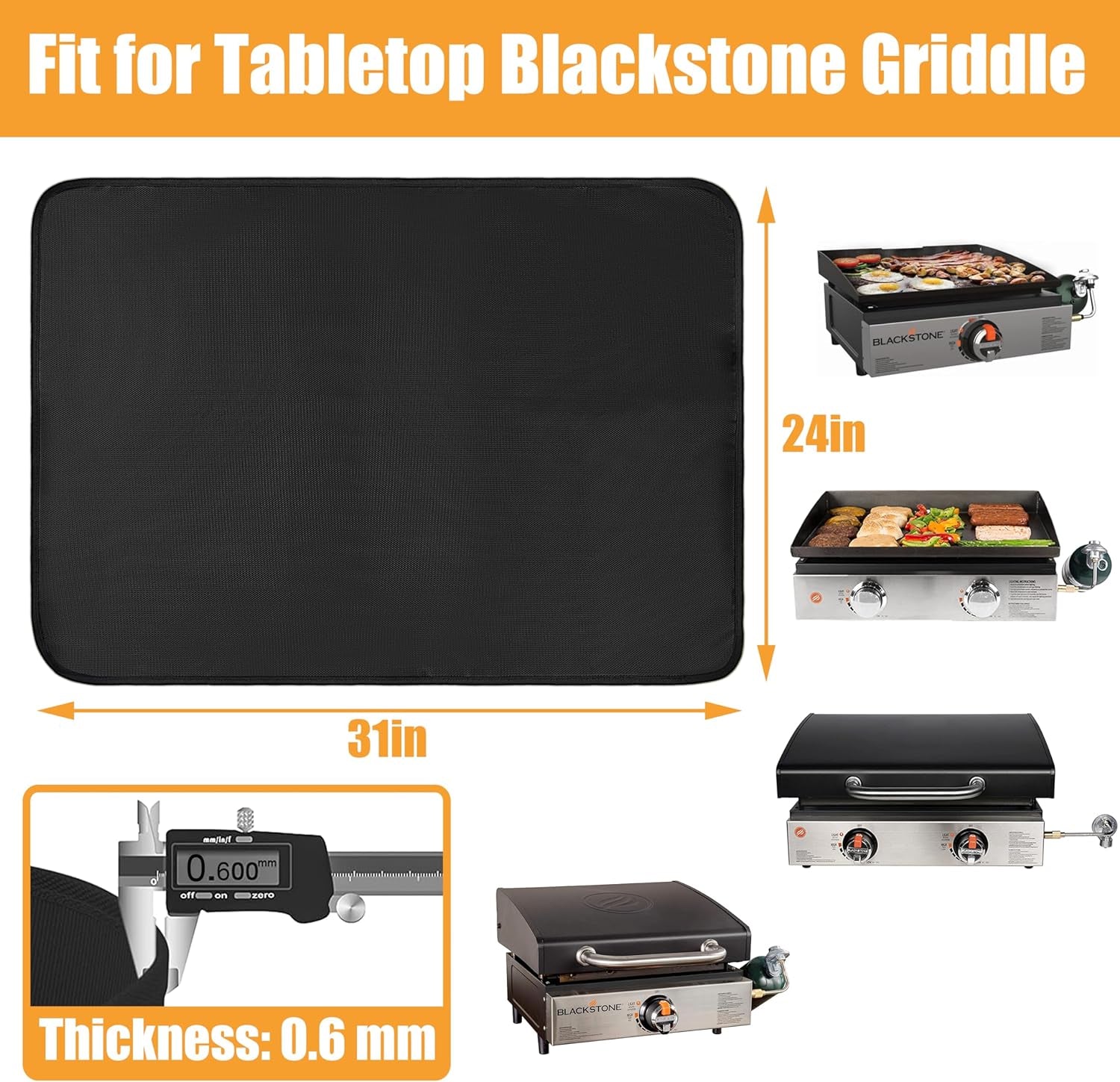 Heat Resistant Grill Mats for Outdoor Grill Fit Blackstone 17 & 22 Inch Griddle to Protect Your Prep Table and Outdoor Grill Table. Fire Proof & Water Proof & Oil Proof BBQ Mat - Image 6
