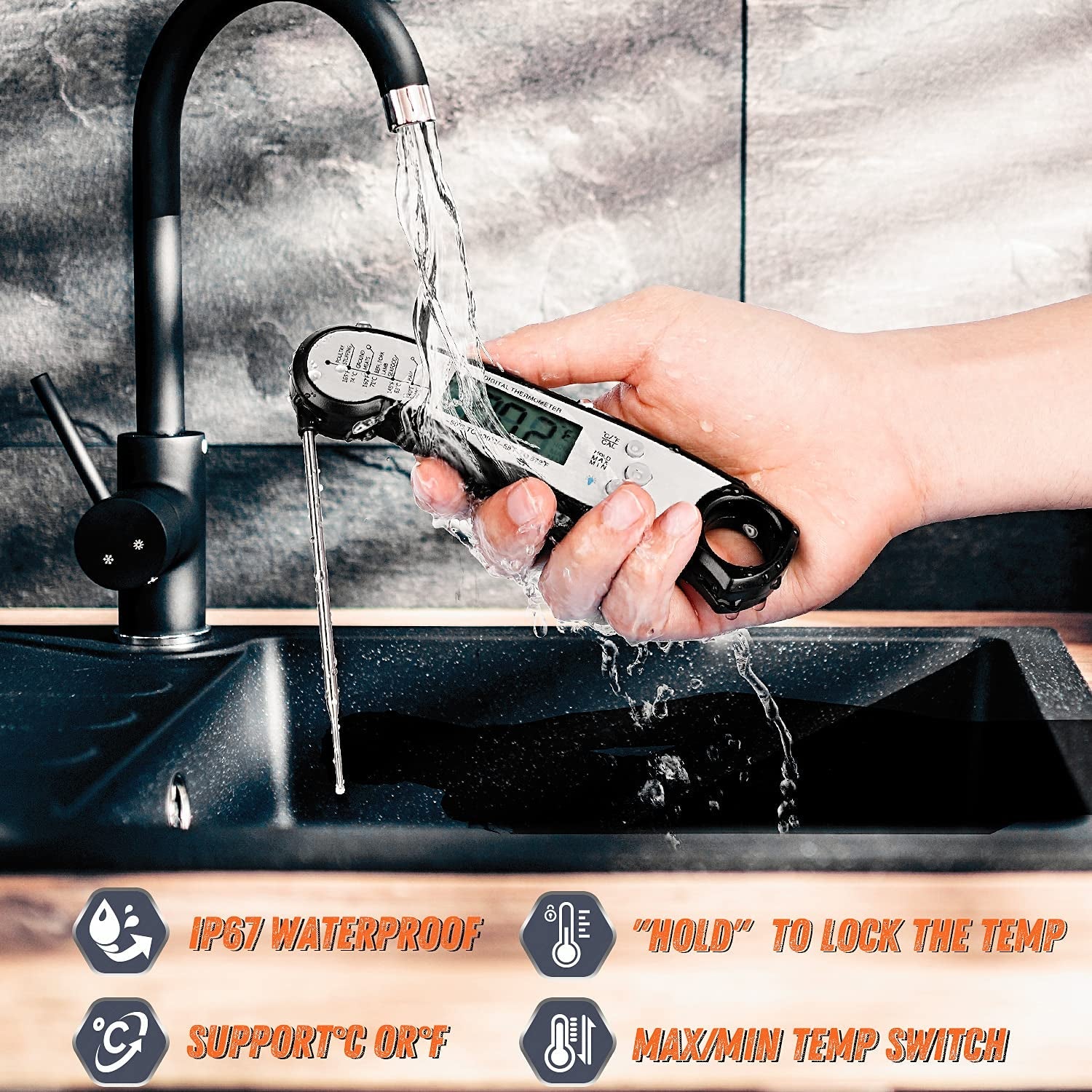 Digital Meat Thermometer. Waterproof Instant Read Food Thermometer for Cooking and Grilling. Kitchen Gadgets. Accessories with Backlight & Calibration for Candy. BBQ Grill. Liquids. Beef. Turkey… - Image 5