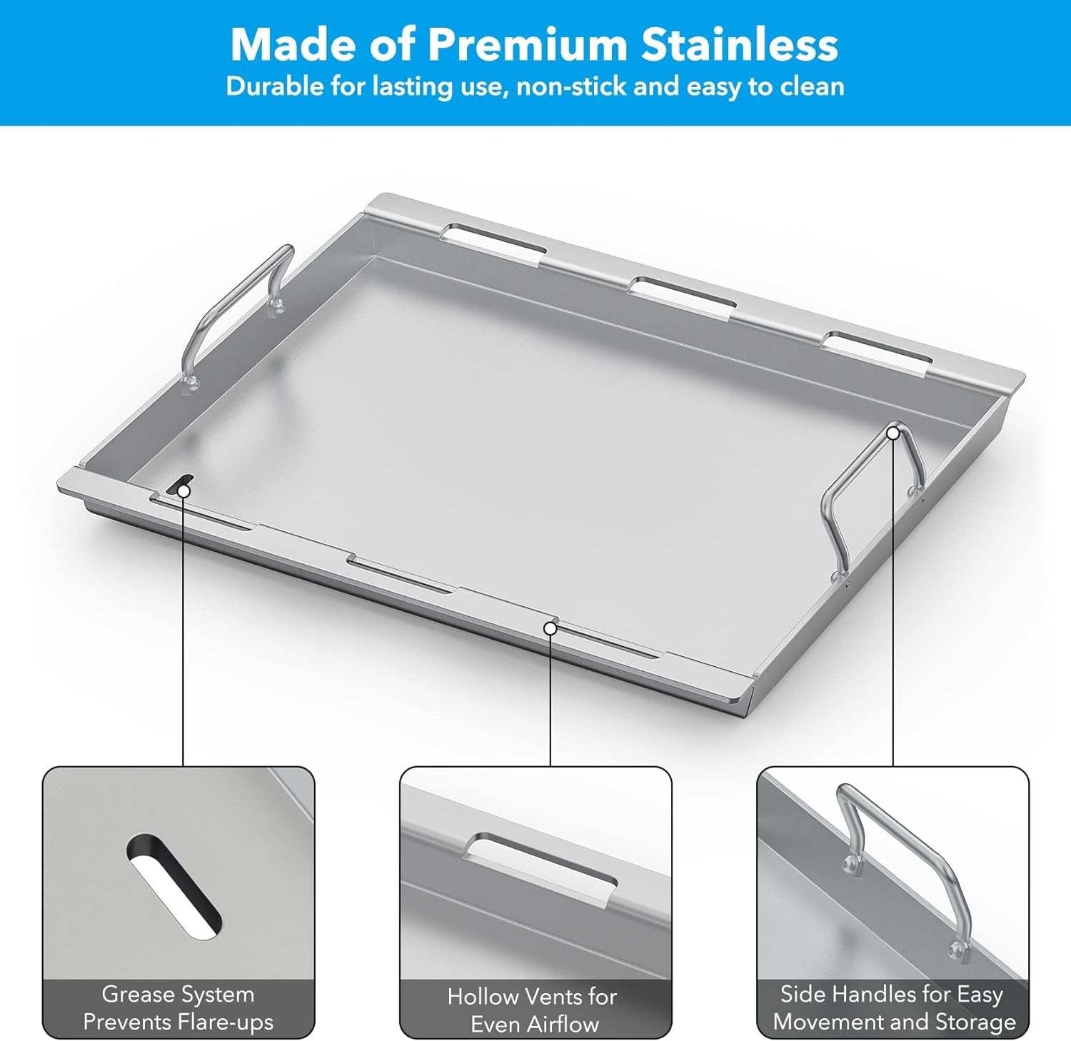 Full Size Griddle Insert for Weber Spirit 200 Series Gas Grill. Stainless Steel Flat Top Griddle for Weber Spirit I & II S-210 E-210 E-215 E-220 - Image 3