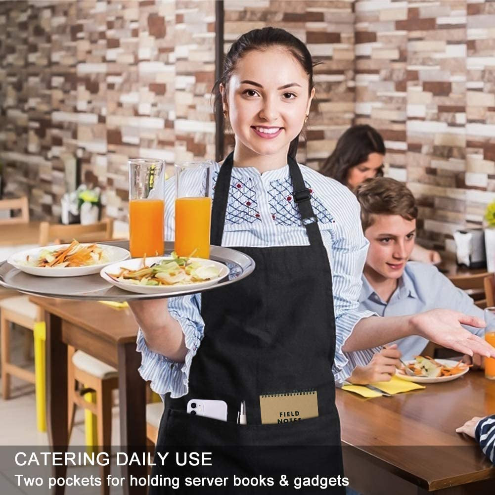 2 Pack Bib Aprons with 2 Pockets Cooking Chef Kitchen Apron for Women Men. Black - Image 5