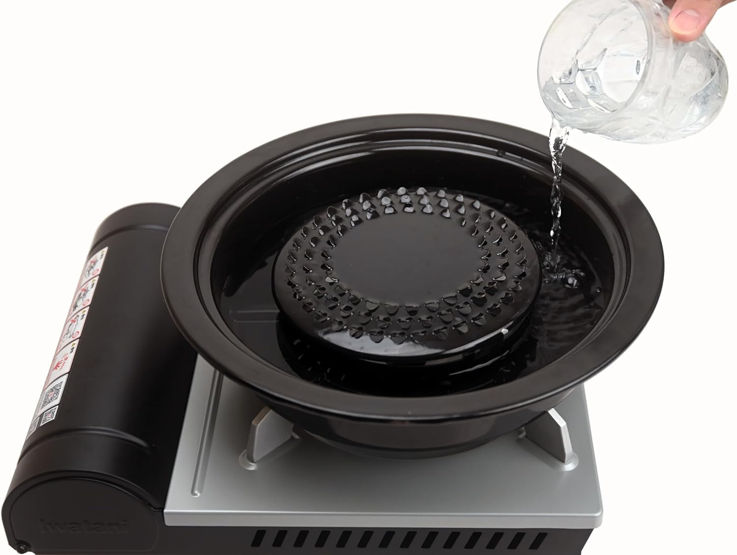 Korean Cookware Aburi Stove Top Grill Pan. Black. Korean BBQ Grill Plate Complete with a Built-In Water Pan Free 304 Stainless Steel Barbecue Tongs (Japan Import) - Image 2