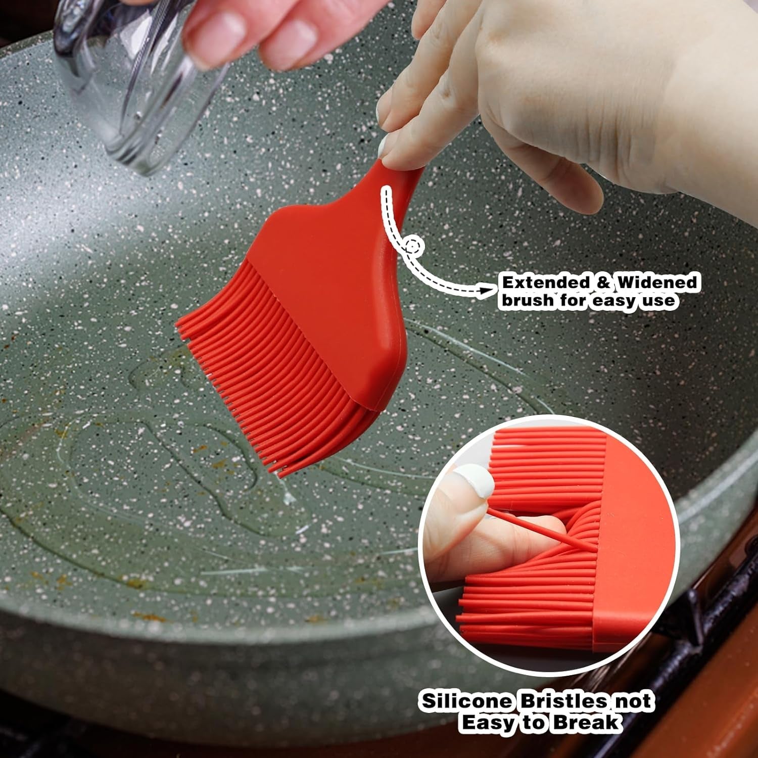 Silicone Basting Brush. Large BBQ Pastry Brush for Cooking. Extra Wide Basting Brush for Grilling Cooking Baking. Kitchen Brush Heat Resistant BBQ Food Brush for Sauce Butter Oil Marinades(Red) - Image 4