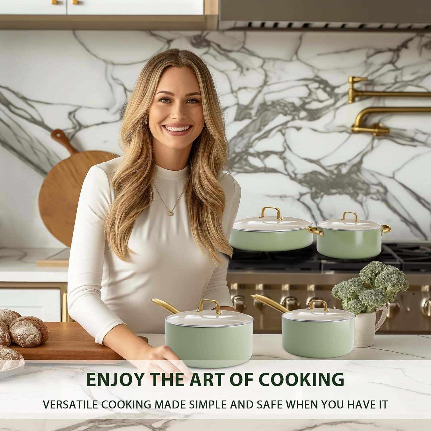 Pots and Pans Set Non Stick - VONIKI Ceramic Cookware Set with Cooking Utensils Set. Non Toxic Kitchen Cookware Sets Dutch Oven Pot with Lid Saucepan Set Sauté Pan Frying Pan Set for Cooking Gifts - Image 7