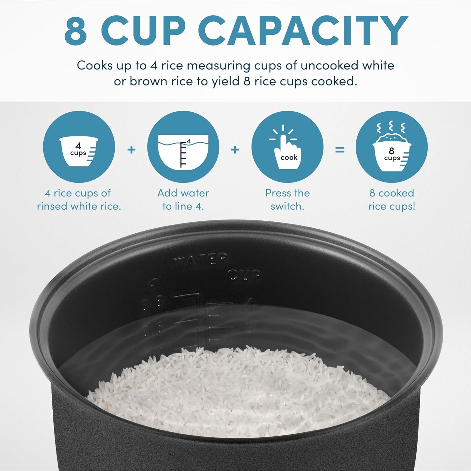 AROMA Digital Rice Cooker. 4-Cup (Uncooked) / 8-Cup (Cooked). Steamer. Grain Cooker. Multicooker. 2 Qt. Stainless Steel Exterior. ARC-914SBD - Image 5